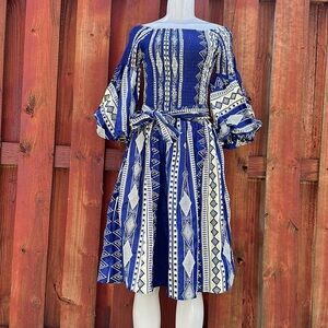 Blue and White Bishop Sleeve Sundress